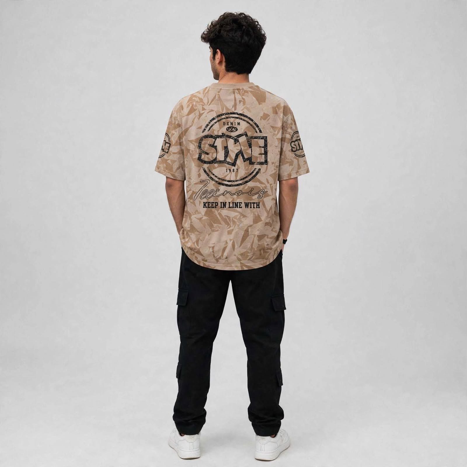 Style 1987 Camo Oversized Drop Shoulder T-Shirt – beige - Image 2
