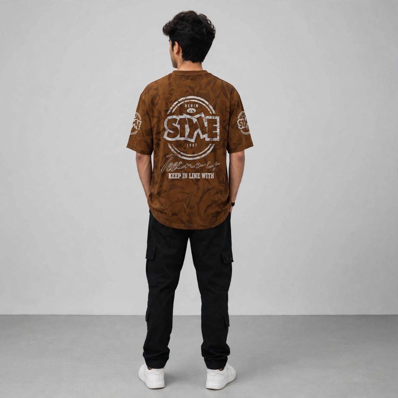 Style 1987 Camo Oversized Drop Shoulder T-Shirt – Brown - Image 2