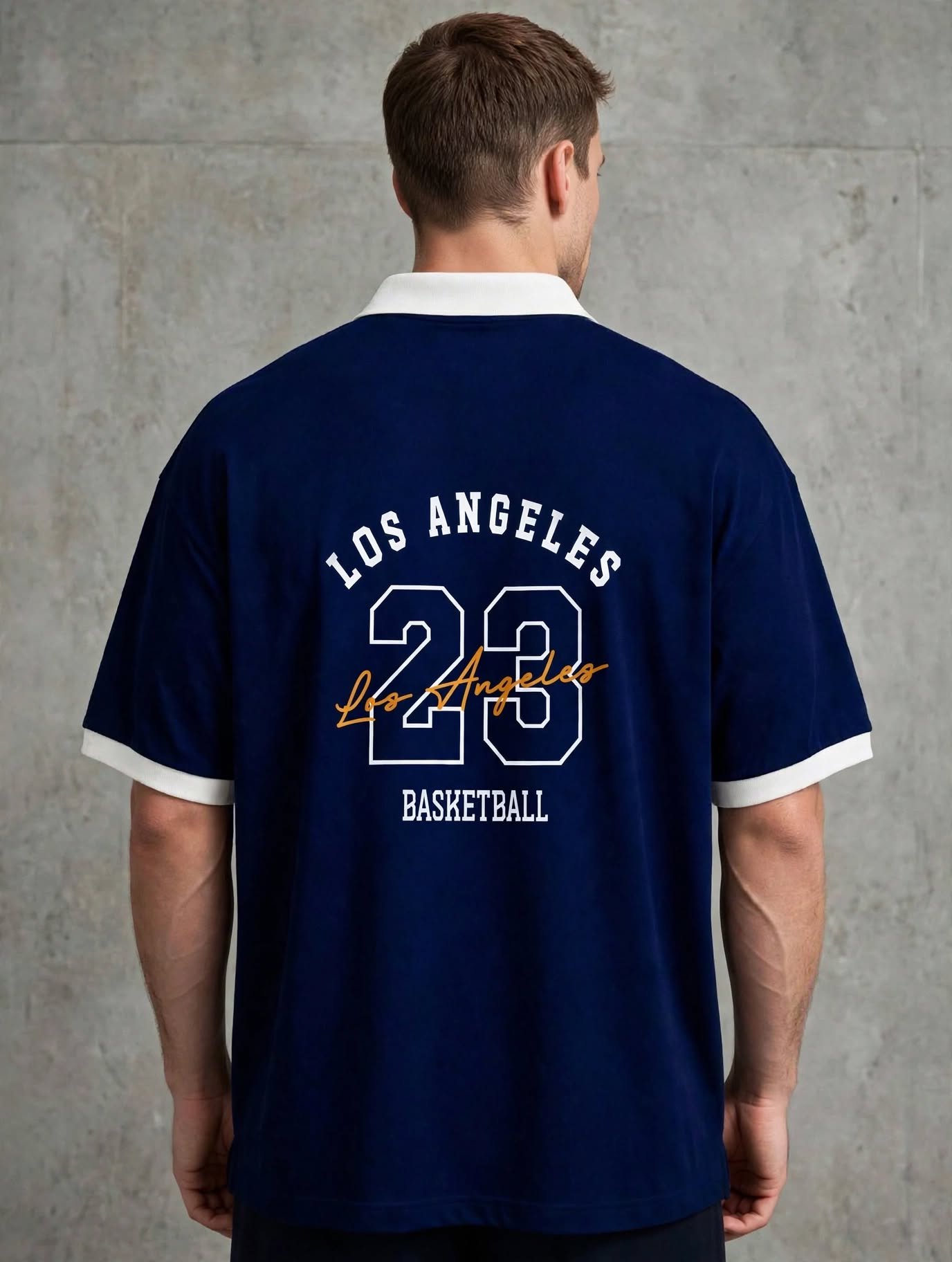 LA 23 Varsity Drop Shoulder Polo Shirt – Navy Blue - Image 2