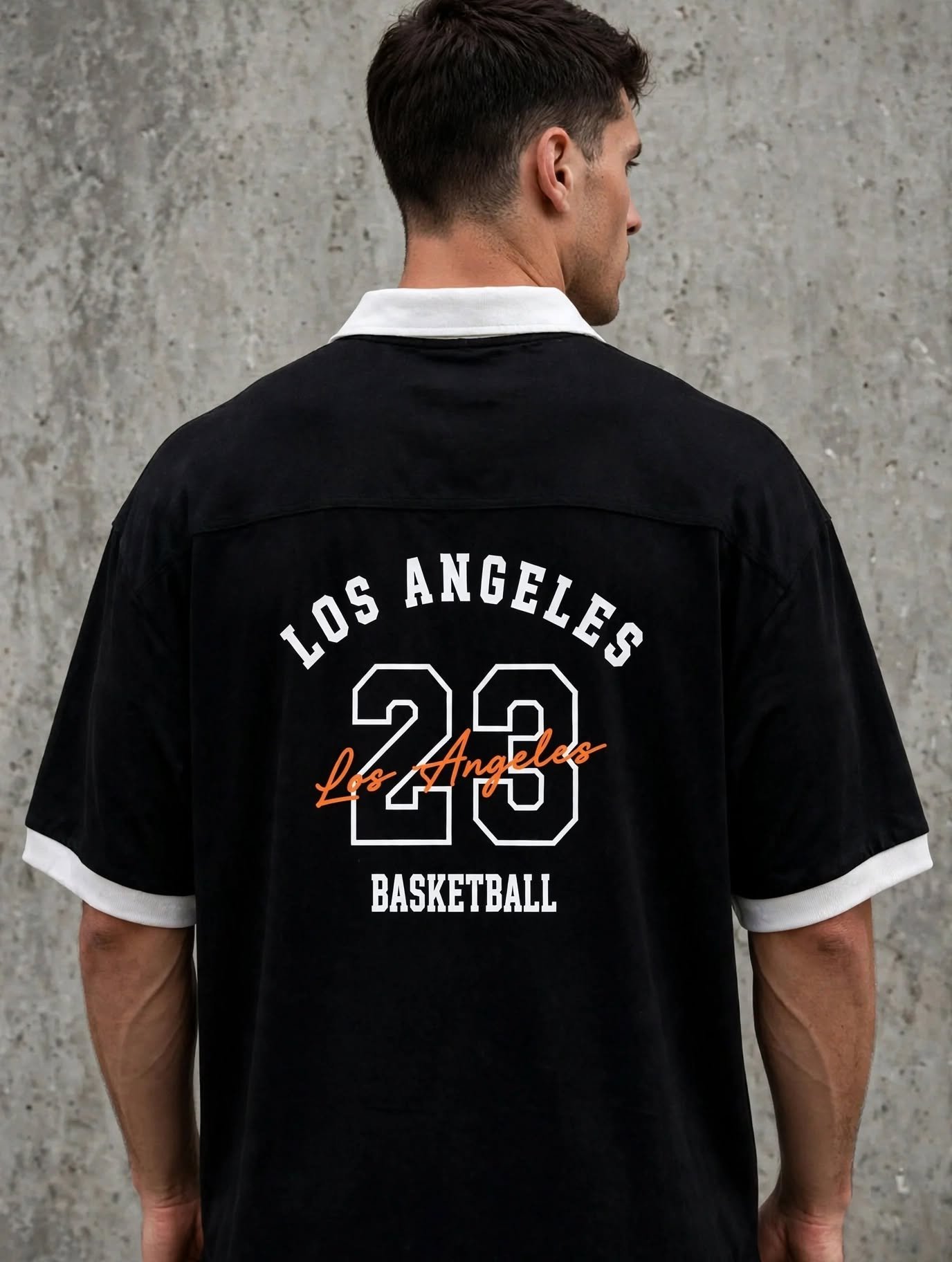 LA 23 Varsity Drop Shoulder Polo Shirt – Black - Image 3