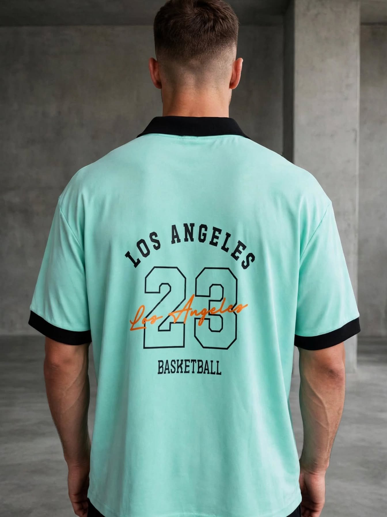 LA 23 Varsity Drop Shoulder Polo Shirt – Mint Aqua - Image 2