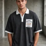 LA 23 Varsity Drop Shoulder Polo Shirt – Charcoal