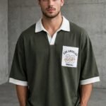 LA 23 Varsity Drop Shoulder Polo Shirt – Olive Green