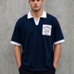 LA 23 Varsity Drop Shoulder Polo Shirt – Navy Blue