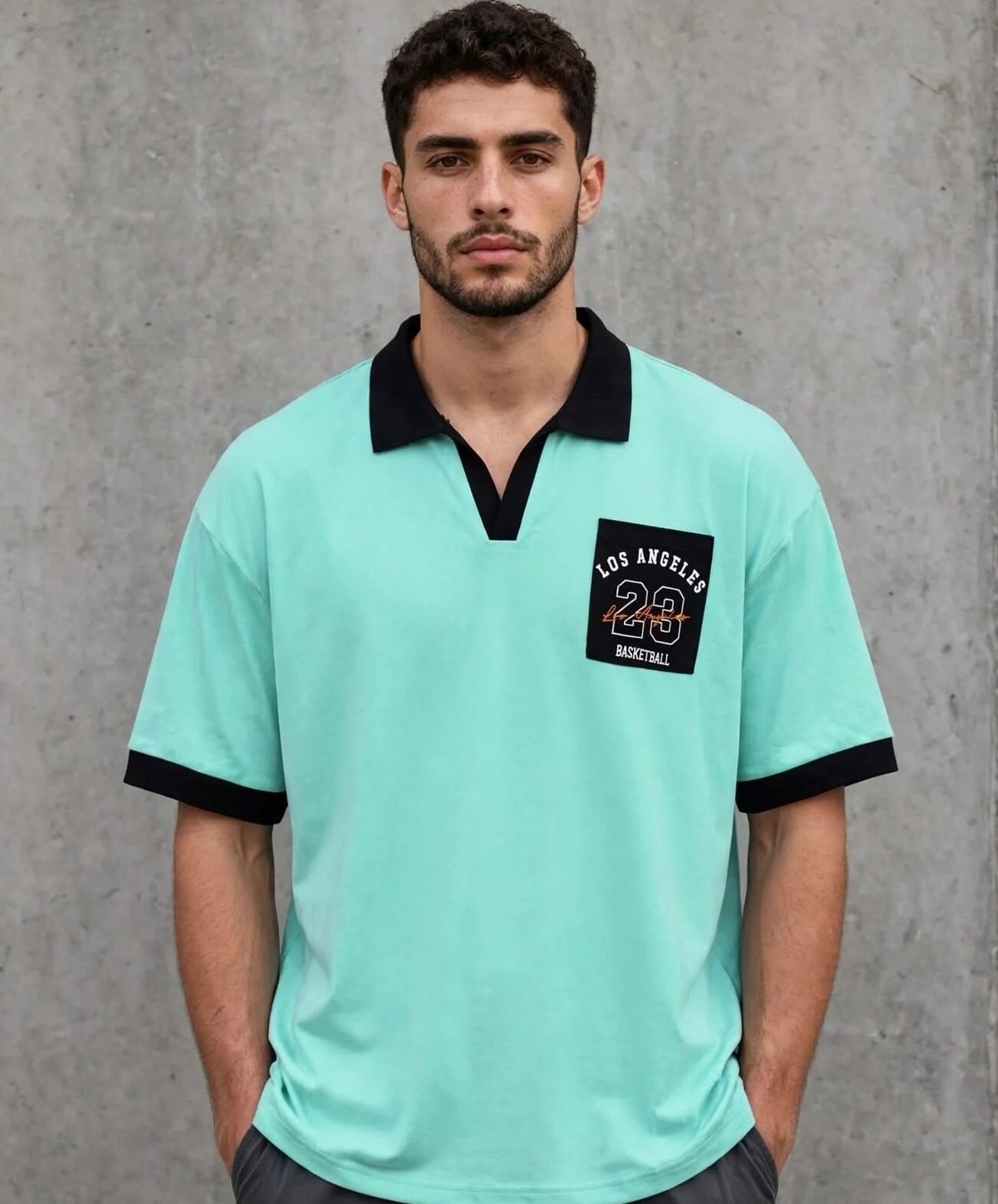 LA 23 Varsity Drop Shoulder Polo Shirt – Mint Aqua